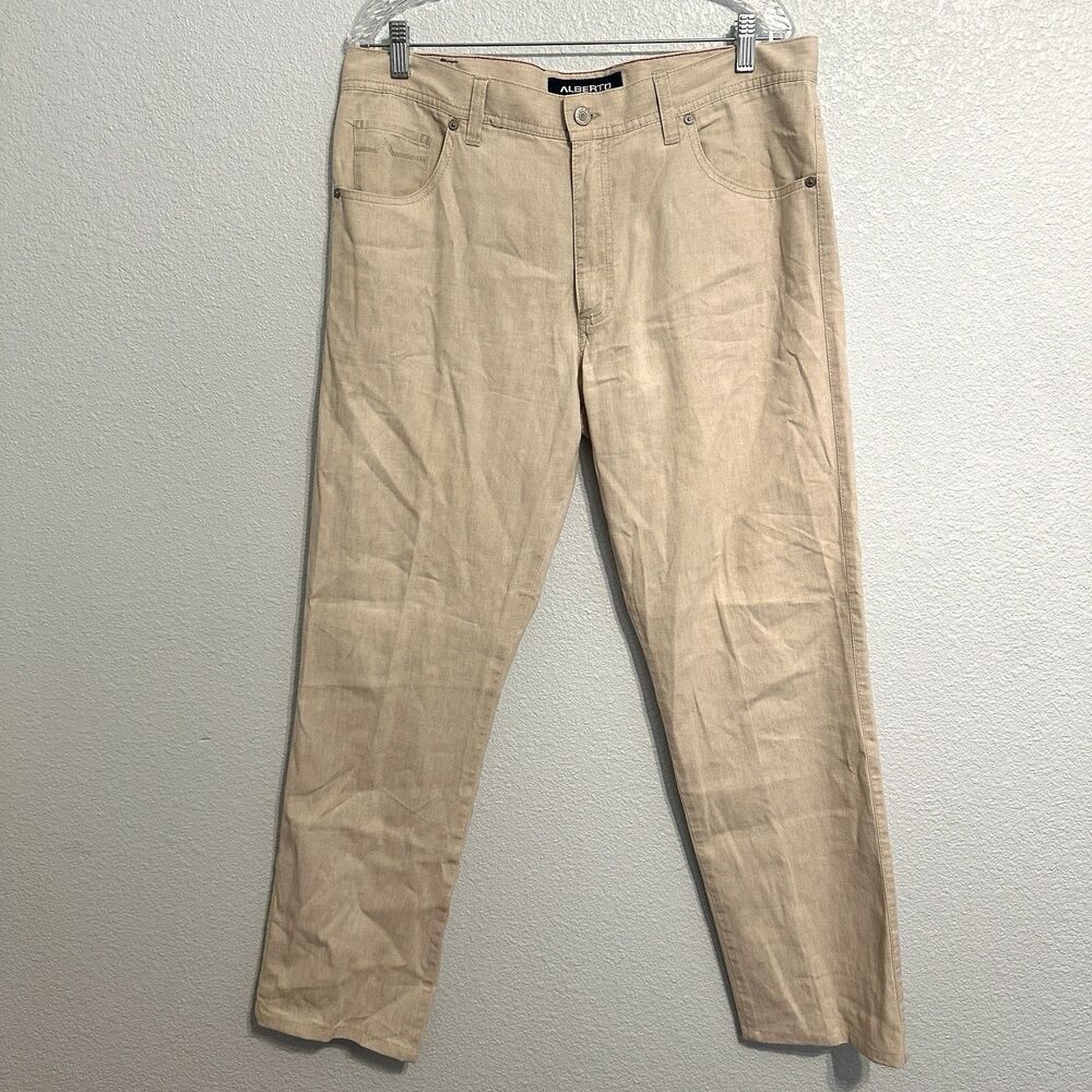 Alberto Stone Modern Fit Linen Stretch Pants Mens Size W36/L31 Beige Comfort